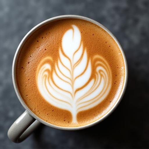 Nahaufnahme eines Latte mit kunstvollem Farnblatt-Muster.