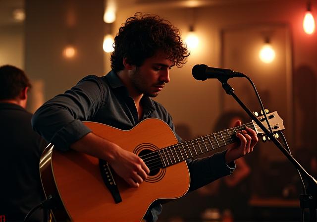 Ein Musiker spielt Akustikgitarre im Kaffeelust Zürich.